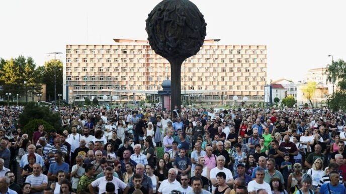 people attend a protest against rio tinto s plan to open a lithium mine in gornje nedeljice in kragujevac serbia on august 7 2024 photo reuters