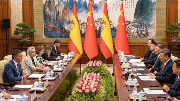 spanish prime minister pedro sanchez and chinese president xi jinping meet at the diaoyutai state guesthouse in beijing on september 9 2024 photo afp