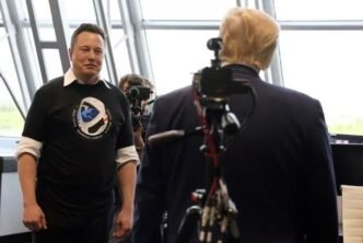 donald trump and elon musk at the launch of a spacex falcon 9 rocket and crew dragon spacecraft from nasa s kennedy space center in cape canaveral florida us on may 30 2020 photo reuters