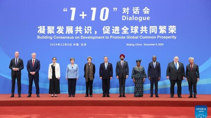 Chinese Premier Li Qiang holds the 1+10 dialogue with heads of 10 international economic organizations at the Diaoyutai State Guesthouse in Beijing, capital of China, Dec. 9, 2024. Photo: Xinhua