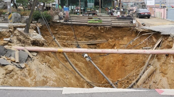 Motorcyclist dies after being swallowed by sinkhole in latest such incident
