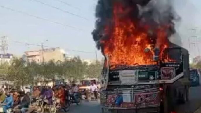 At least 11 dumpers, tankers torched in Karachi after motorcycle accident