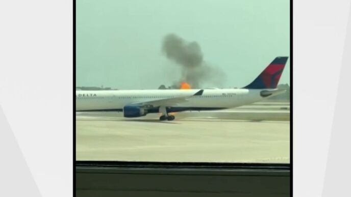 Delta plane evacuates passengers after engine catches fire