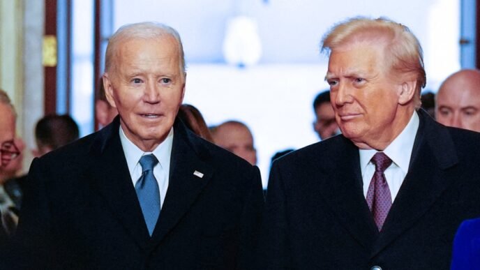 In his first 100 days, Trump still leans on an old foe: Joe Biden