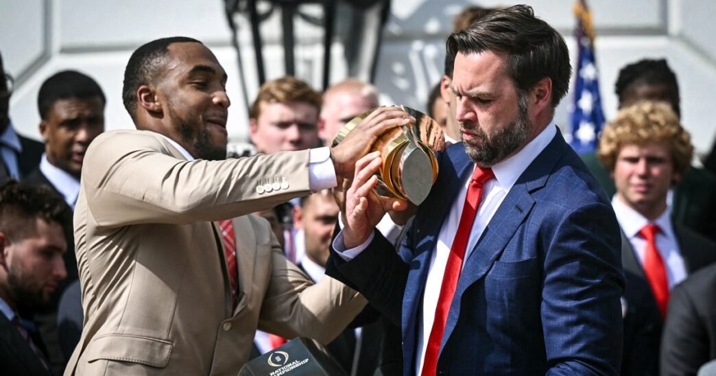 JD Vance fumbles Ohio State's championship trophy during White House visit