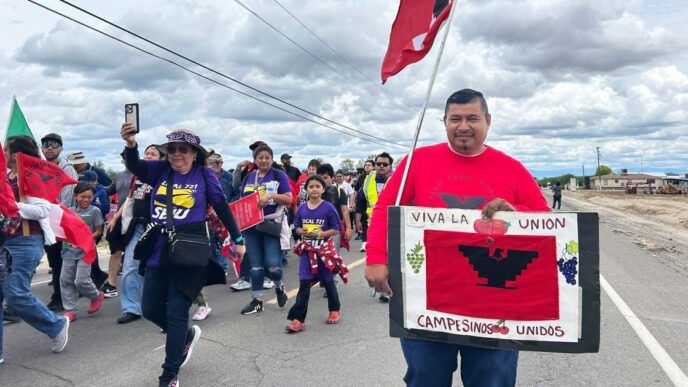 On César Chávez Day farmworkers march against ICE raids at historic Delano grape strike site