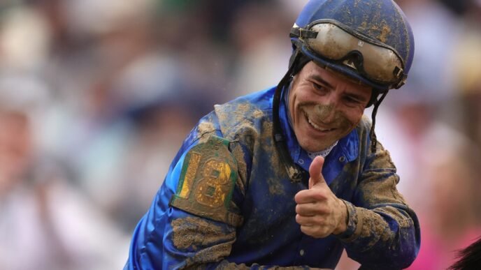 First-time Kentucky Derby winner Junior Alvarado dominates field with horse Sovereignty