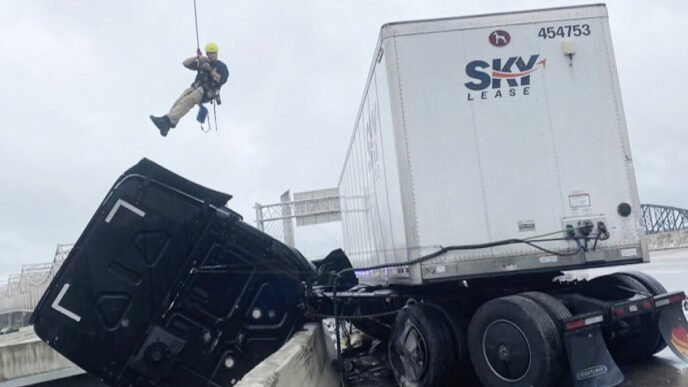 Kentucky firefighters make daring rescue to save truck dangling on overpass