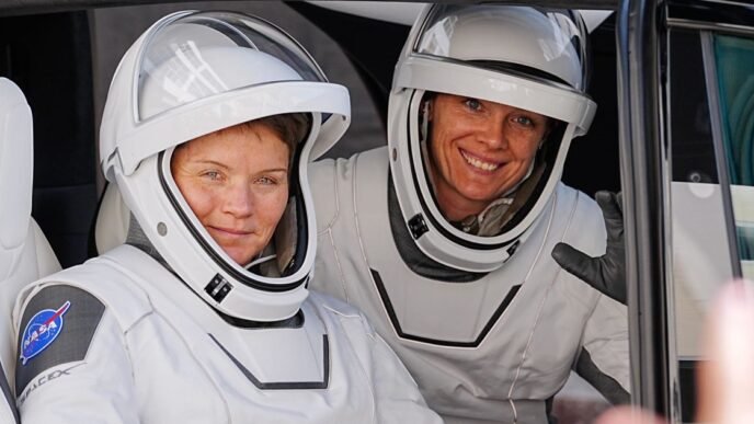 NASA astronauts step outside space station to perform the 5th all-female spacewalk
