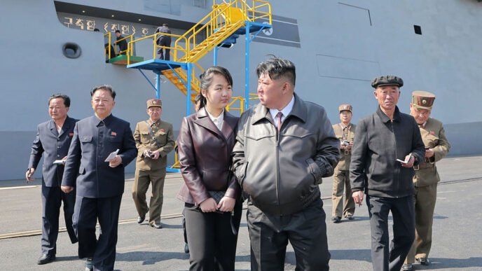 New North Korean warship is damaged at launch ceremony as leader Kim looks on