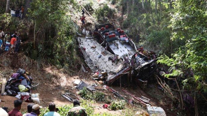 Passenger bus skids off a cliff in Sri Lanka, killing 21 people and injuring 35