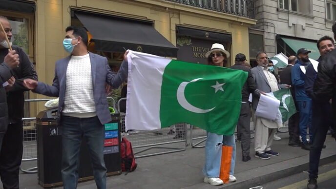 Protesters gather outside Indian High Commission in London over strikes in Pakistani Kashmir