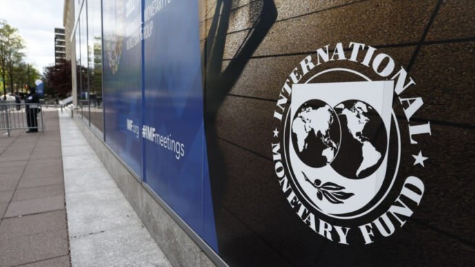 Photo taken on April 19, 2022 shows the IMF Headquarters in Washington, D.C., the United States. (Photo by Ting Shen/Xinhua)