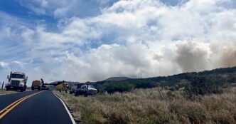 Fast-moving brush fire on Hawaii's Maui island evacuates about 50 people. No structures have burned