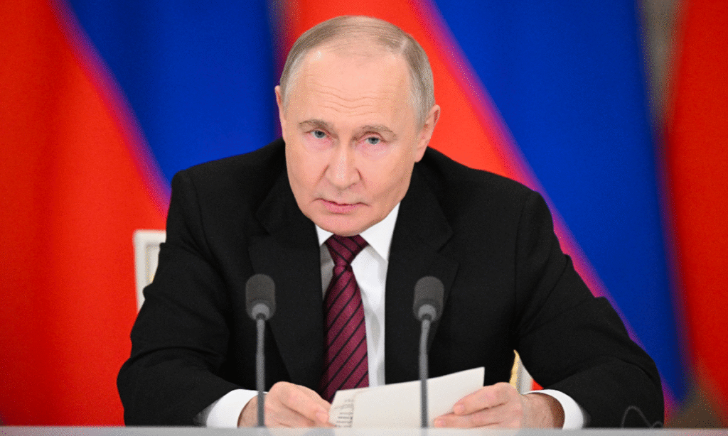 President of Russia Vladimir Putin makes a speech during a press conference in Moscow, Russia on May 10, 2025. Photo: VCG
