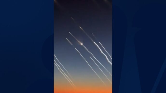 Video appears to show missiles launched from Iran